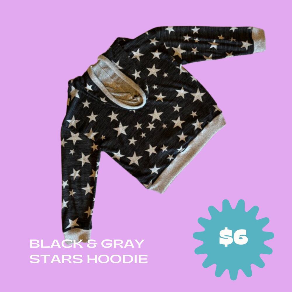 Black & Grey Stars Hoodie Sweatshirt Women's Size L